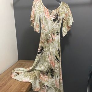 Multi color maxi dress with palm leaves